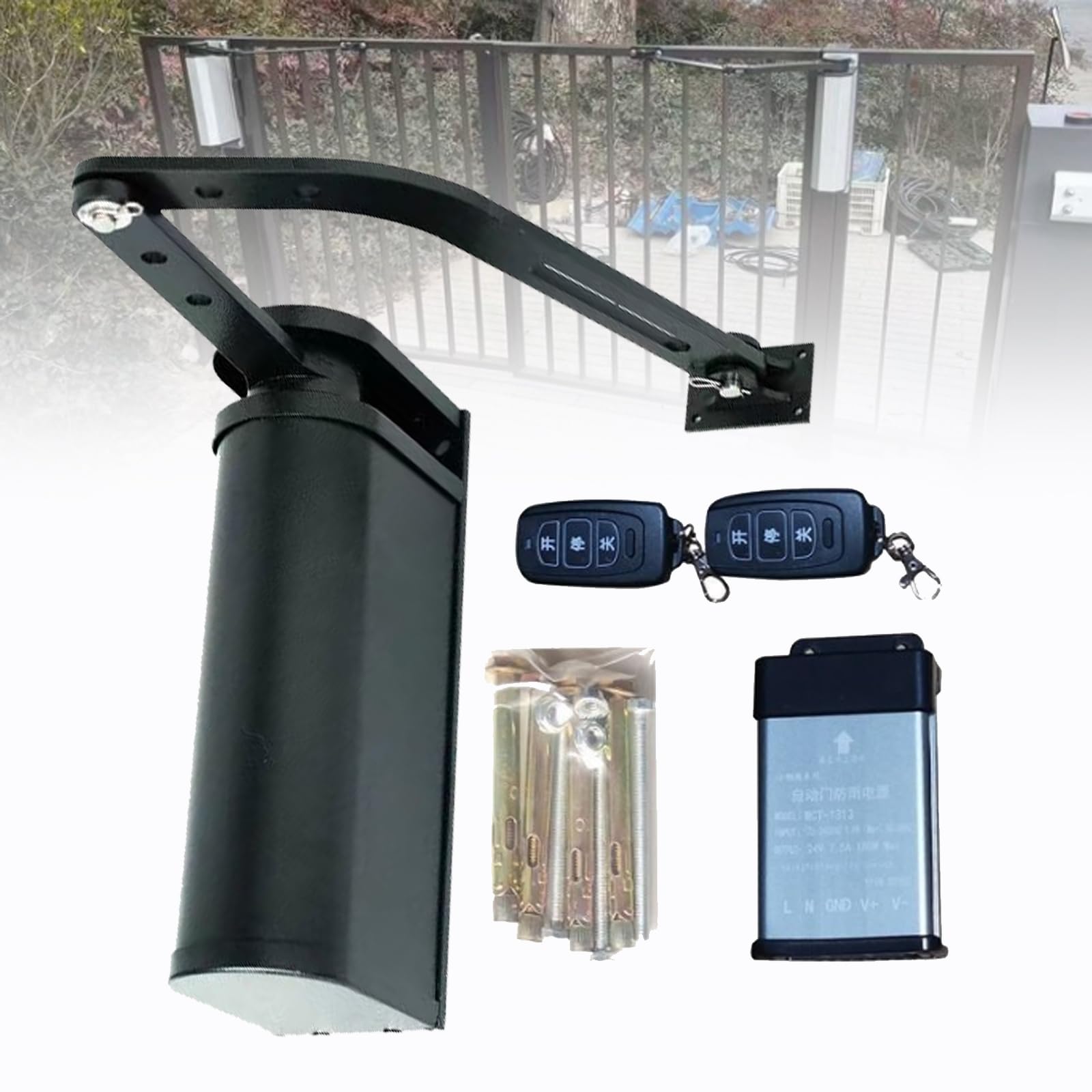 Abridor de puerta automático negro con sistema antipinzamiento para proteger tu coche y familia