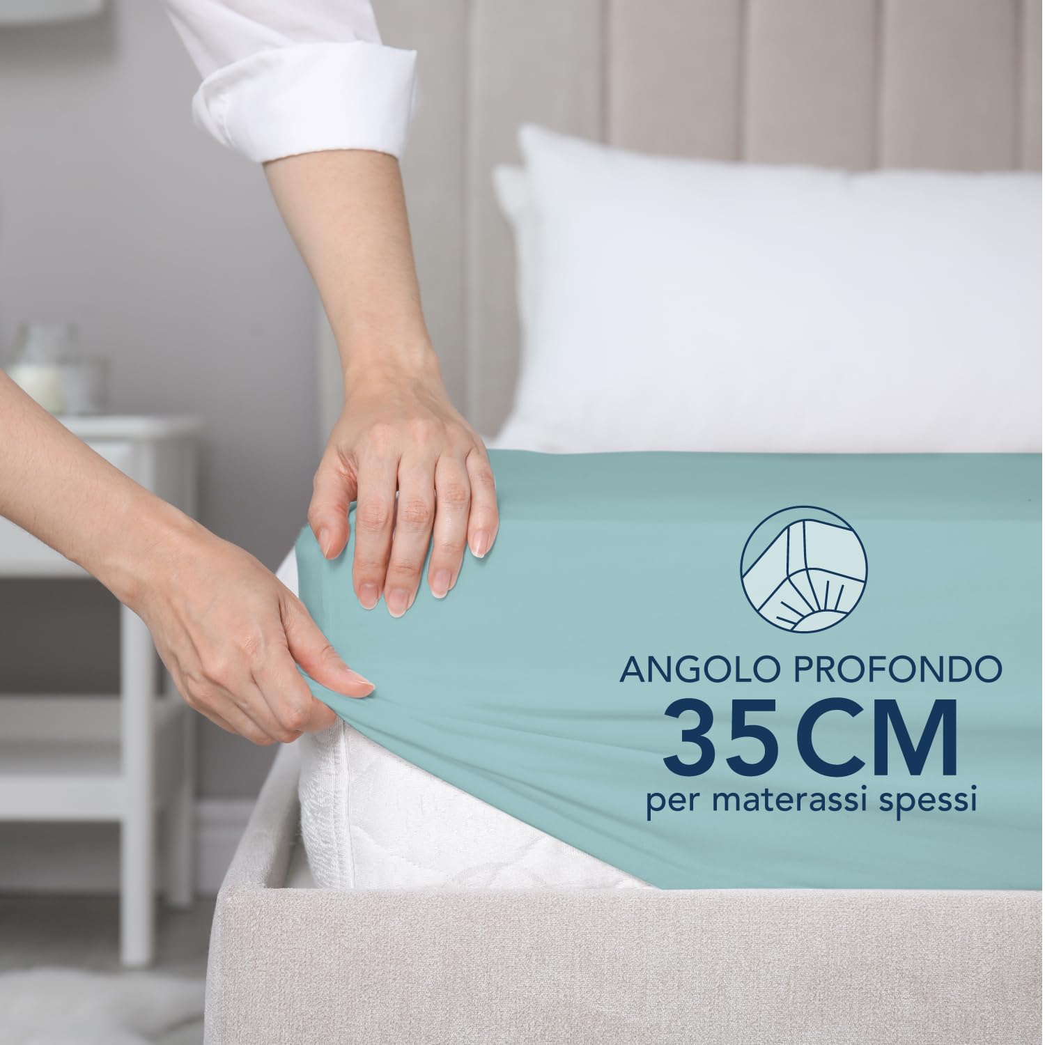 Dreamzie Lenzuolo con Angoli Matrimoniale 180x200 cm - Angoli da 35 cm per Materassi Spessi - 100% Microfibra - Aqua, Certificato senza Prodotti Chimici (Oeko-TEX)