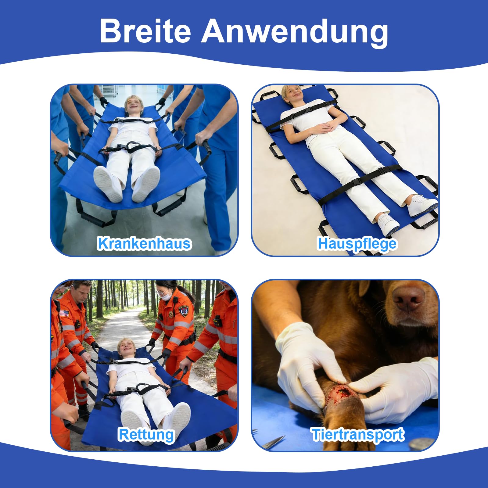 Rettungstuch Krankentrage Oxford Faltbare Trage mit Griffen Sicherheitsgurte und Schultergurte für Krankenhäuser Kliniken Sportstätten Krankenwagen(180 x 70 cm)
