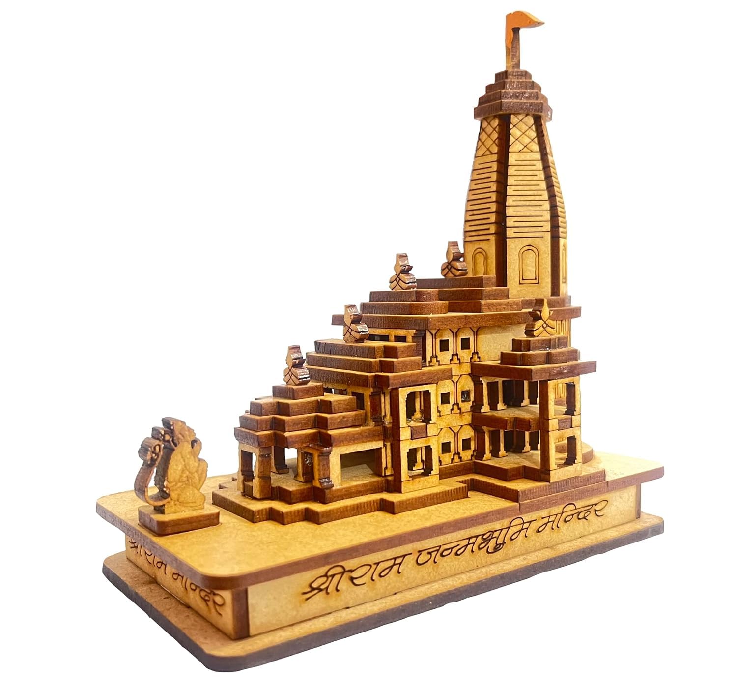 PR INTERNATIONAL Shri Ram Mandir Ayodhya 3D Model Wooden Hand Carved Temple 6 inches Decorative Showpiece Wood Temple for Gift (Without Lights)