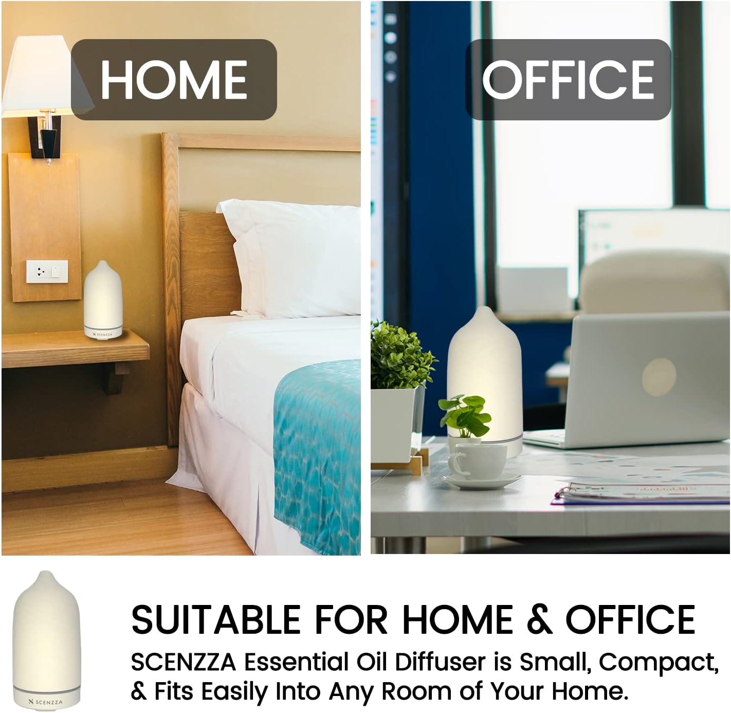 Ceramic Essential Oil Diffuser - 10 Watt Ultrasonic Aromatherapy Portable Air Diffuser- Promote Sleep Moisturize The Air & Eliminate Odor - Suitable for Home and Office - 160ml (White)