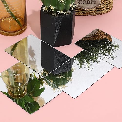 Miniatura 5 de Mozeat Lens 8 piezas de láminas de espejo flexibles de plástico, espejos cuadrados de doble cara, película protectora para manualidades, azulejos de