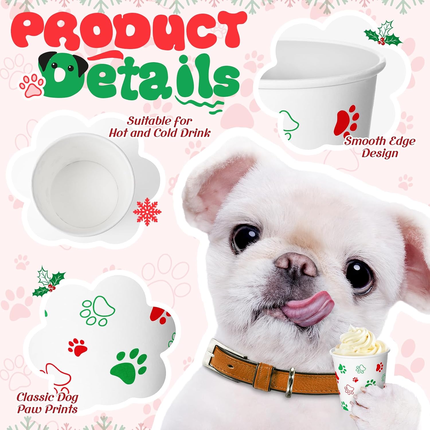 Yungyan 100 Pcs 3 oz Tiny Pup Cups Paw Print Cream Paper Cups Red and Green image 3