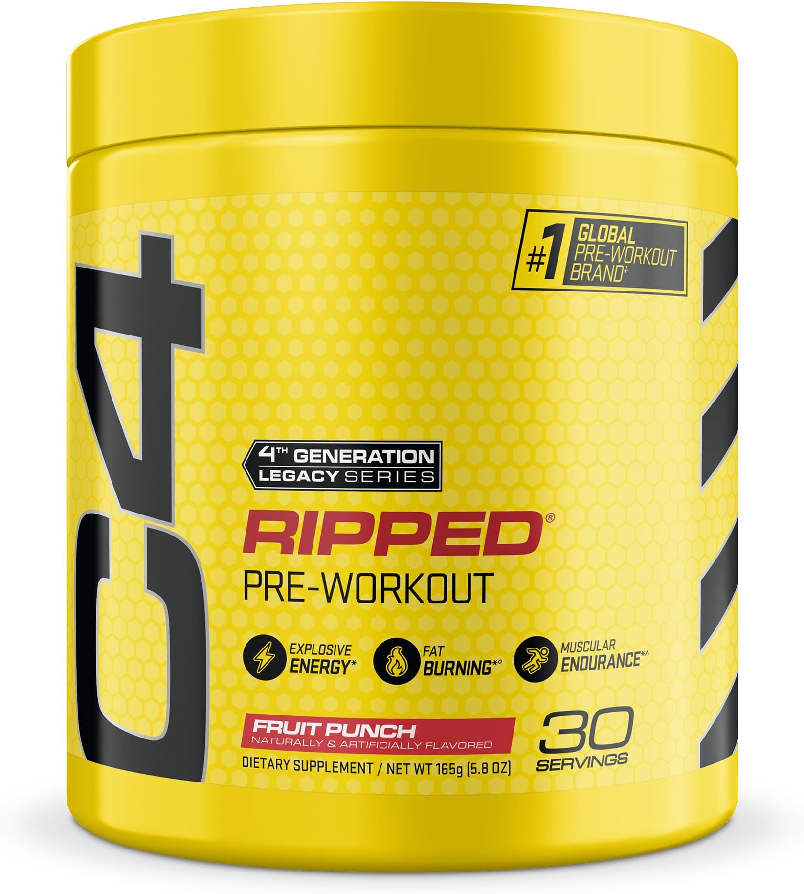 Cellucor C4 Ripped Pre Workout Powder Fruit Punch - Creatine Free + Sugar Free Preworkout Energy Supplement for Men & Women - 150mg Caffeine + Beta Alanine + Weight Loss - 30 Servings