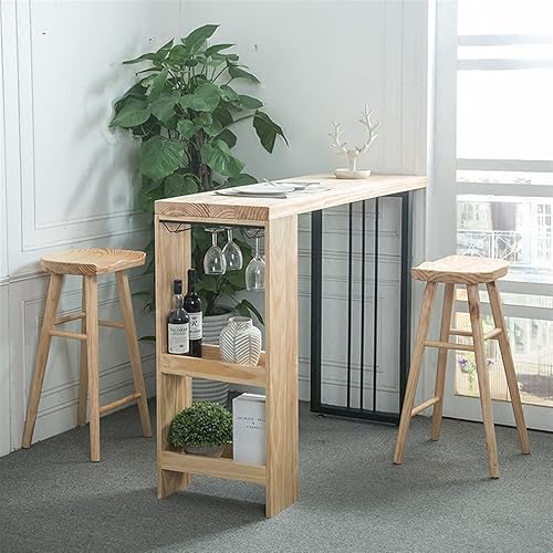 Miniatura 3 de BNNP Bar Height Bar Table Nordic Modern Solid Wood Bar Home Multifunctional Living Room Bar with Shelf Milk Tea Shop Cafe Bar Table Without Chairs