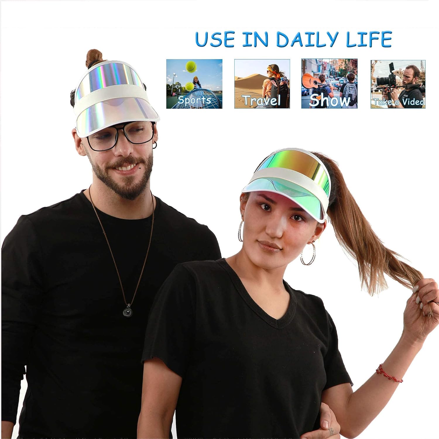 5 Pack Sun Visor Hats Women Clear Colorful Party Outdoor Sports Beach Golf Cap - Image 4