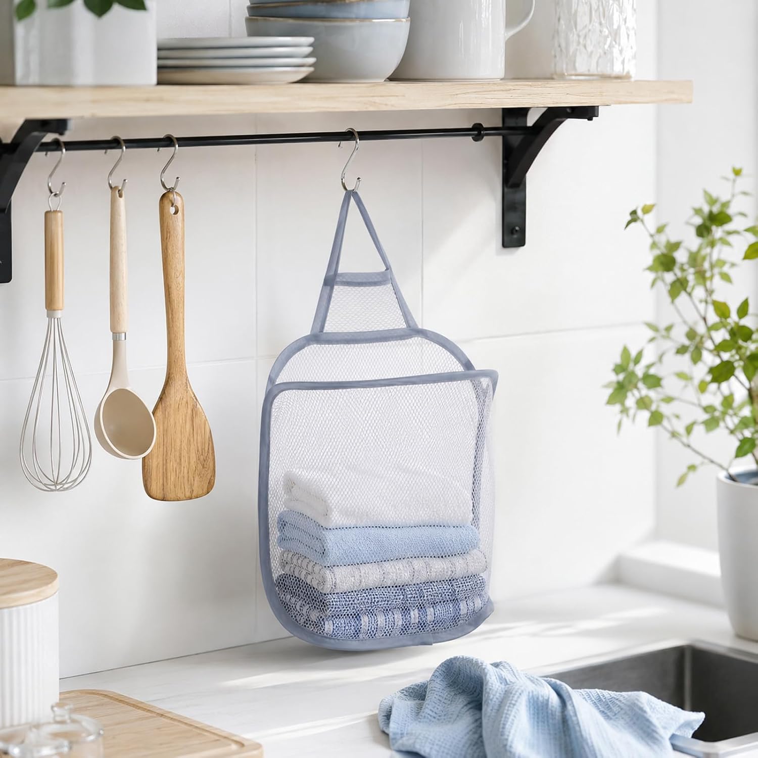 2Pcs Mesh Hanging Laundry Hamper, Small Foldable Laundry Baskets Wall Laundrys Baskets Save Space Portable Dirty Clothes Basket 16 x 12 Inch Large Dirty Clothes Bag for Clothe Delicates Lingerie Sock