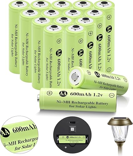 Miniatura 10 de Ni-MH Baterías AA recargables, pilas solares AA de 600 mAh 1.2 V para paisajismo de jardín, luces solares al aire libre, luces de cadena, luces de