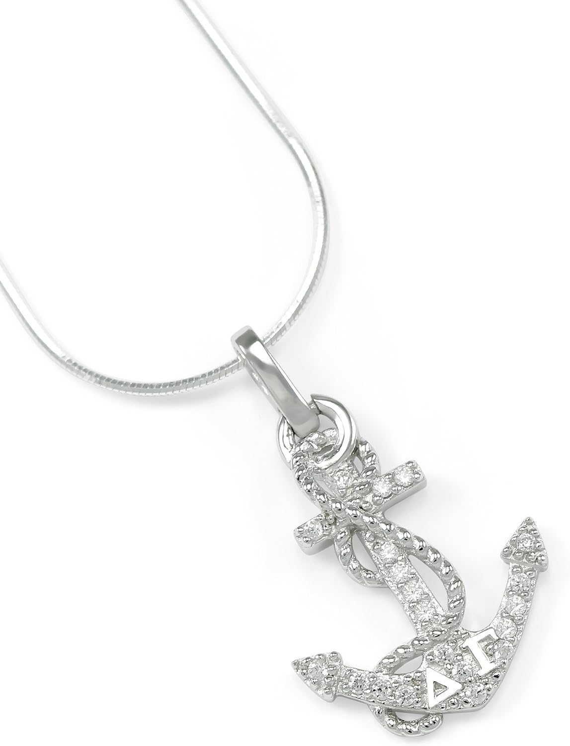 The Collegiate Standard Delta Gamma Sterling Silver Anchor Pendant set with Czs