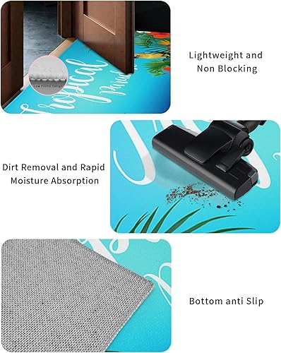 Miniatura 3 de Front Door Mat Tropical Plant Flower Hibiscus Parrot Indoor Outdoor Entrance Doormat Washable Floor Mats for Front Door Bathroom Kitchen Runner Rugs