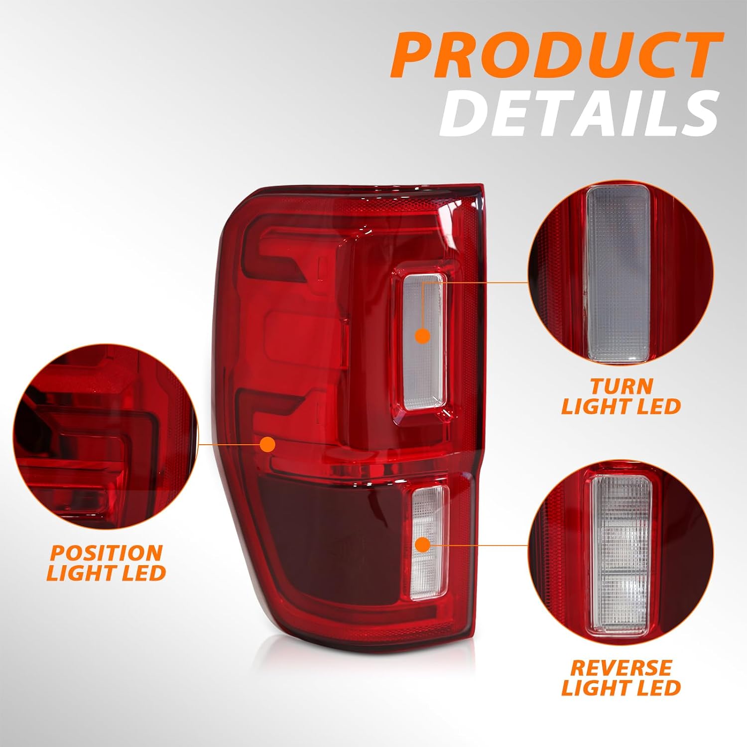 LED Tail Lights Assembly Fit for 2019-2023 Ford Ranger LED Brake Lamps Turn Signal Lights Left Side