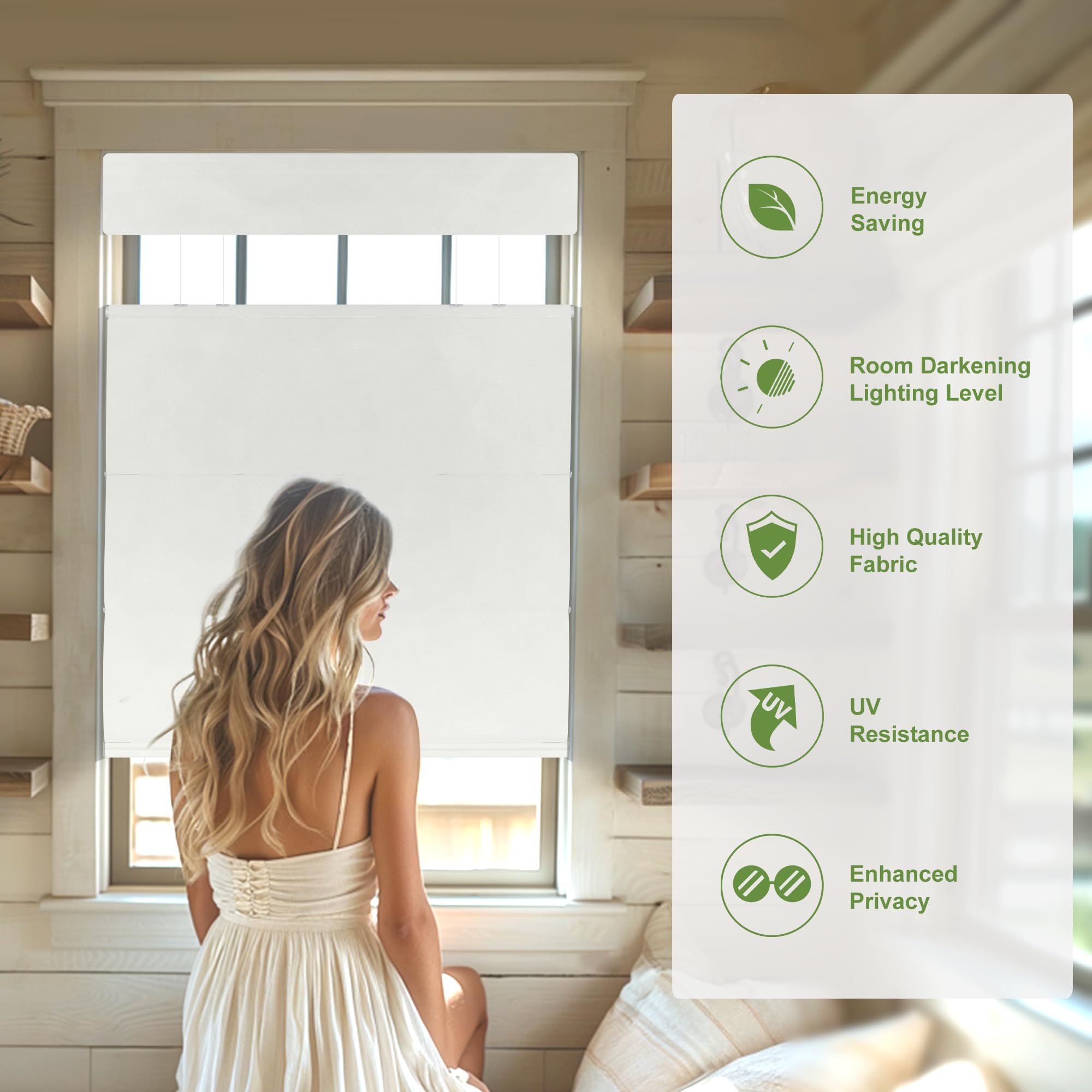 MoDanCeQ Top Down Bottom Up Roman Shades for Windows, Blackout Cordless Roman Blinds, Easy to Install Thermal Insulated Window Blind for Kitchen, Beige, 33.5