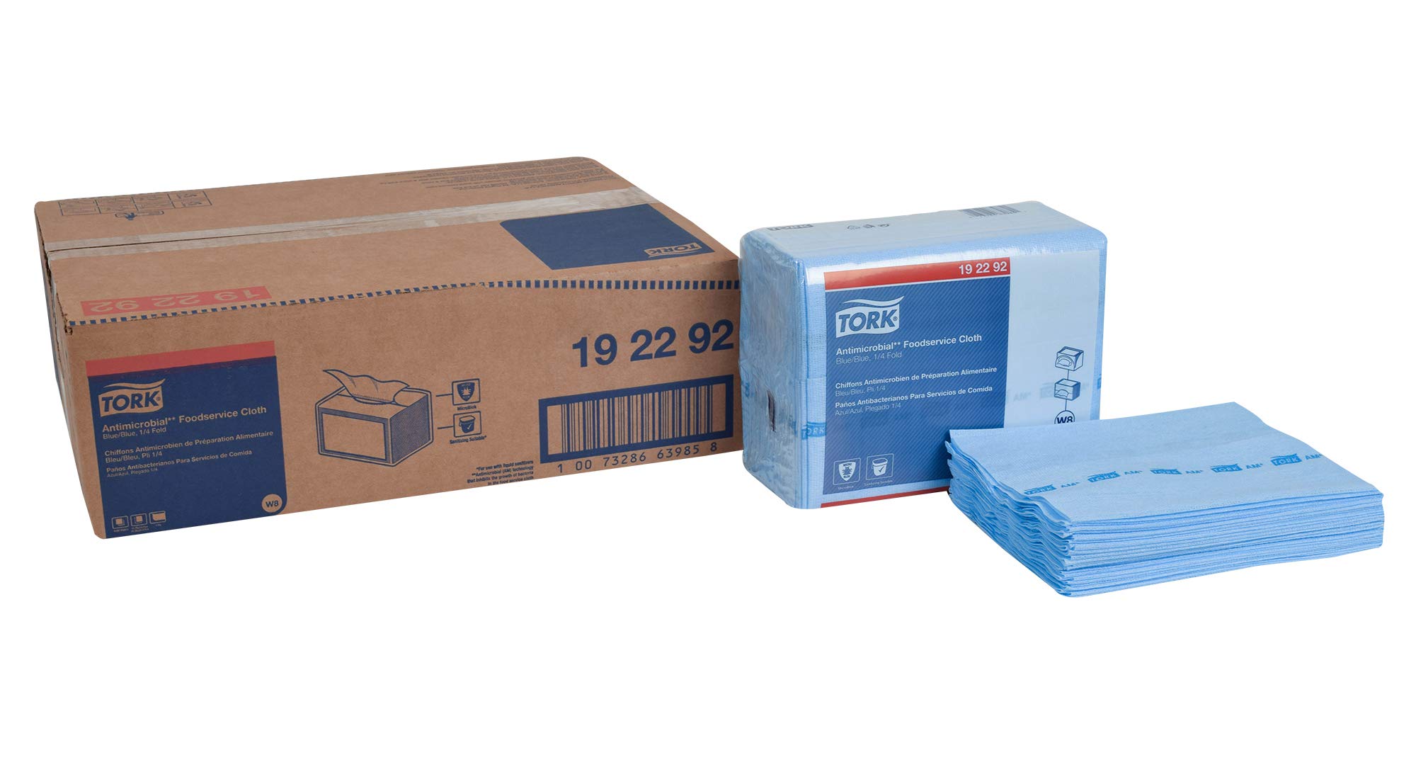 Tork192292 Odor Resistant Foodservice Cleaning Towel, Z-Fold, 1-Ply, 11.75" Width x 14.75" Length, Blue/Blue (Case of 4 Packs, 50 per Pack, 200 Towels) For use with Tork 655300