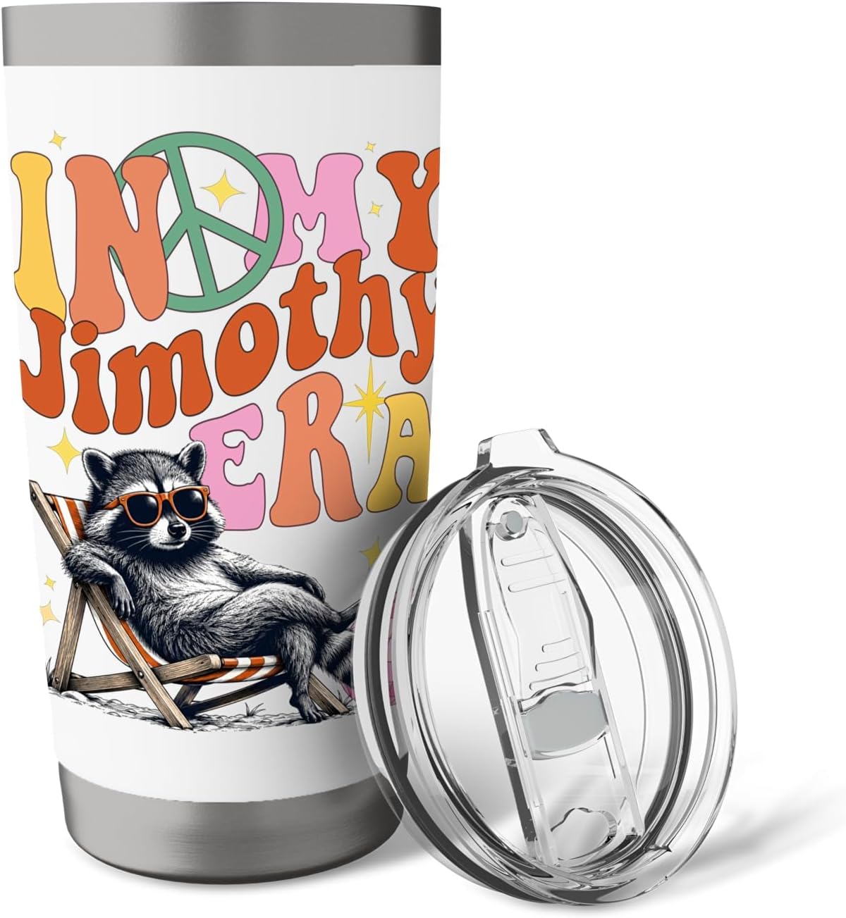 Groovy In My Jimothy Era Retro Animal Funny Raccoon Lovers Stainless Steel Insulated Tumbler image 5