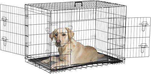 Miniatura 72 de Jaula para perros, jaula para perros, perrera de alambre de metal para exteriores, plegable de doble puerta, jaula para mascotas para perros Negro