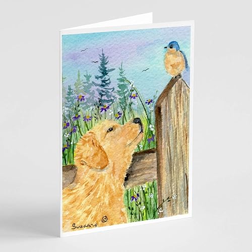 Caroline's Treasures SS8883GCA7P Golden Retriever - Tarjetas de felicitación y sobres, paquete de 8 tarjetas en blanco con sobres, tamaño A7, 5 x 7,