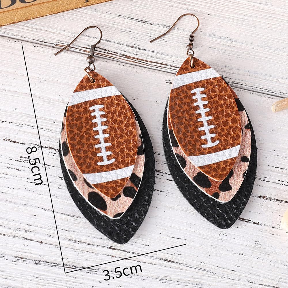 Sterling Silver Football Dangle Earrings for Women, Game Days Dangling Earrings Drop Colorful Layered Glitter Faux Leather Sports Fans Leaf Trendy Jewelry - Image 5