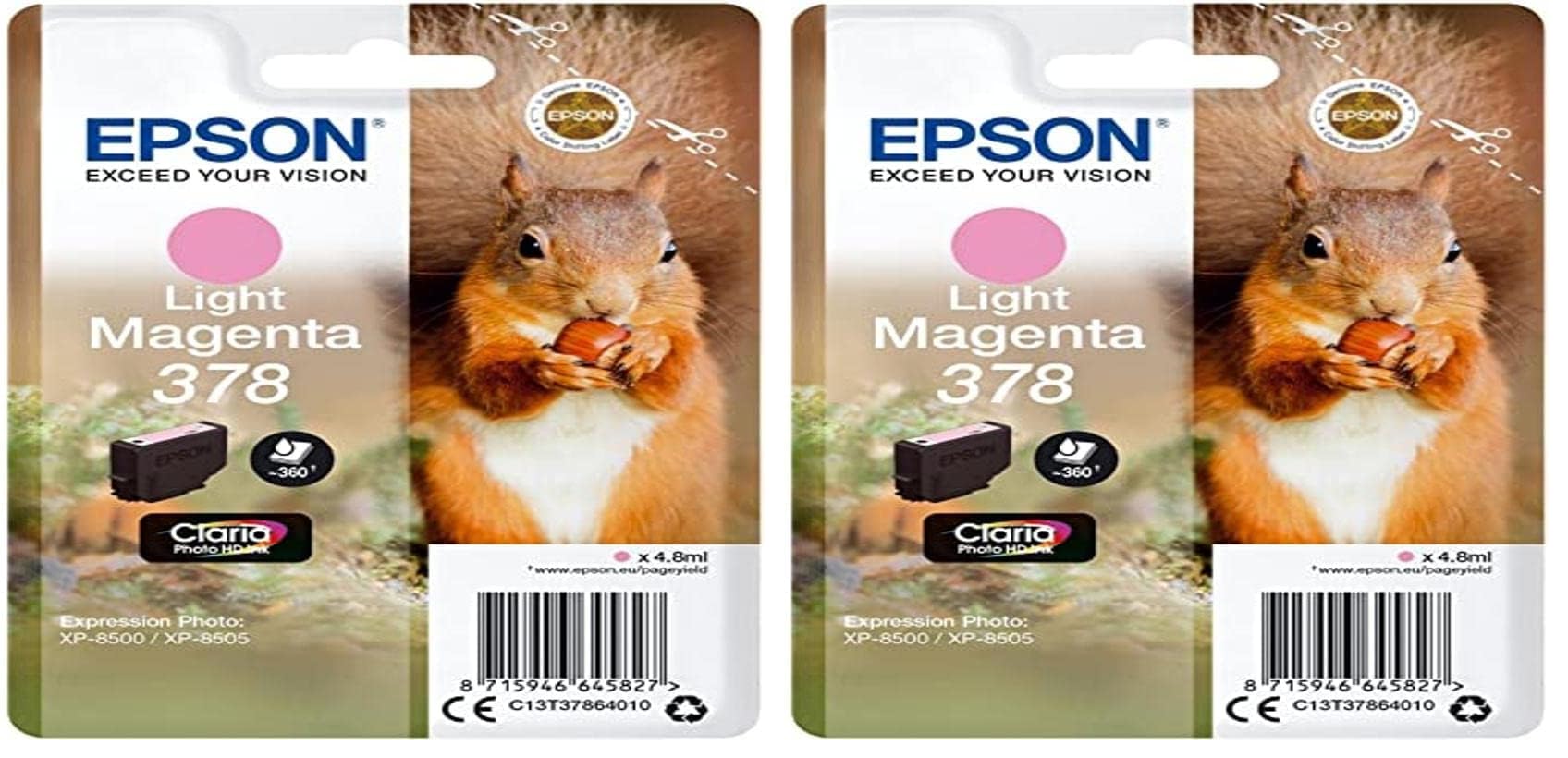 Epson EP64582 Original 378 Tinte Eichhörnchen (XP-8500, XP-8600, XP-8605), hell Magenta (Packung mit 2)