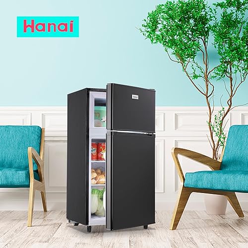 Miniatura 8 de WANAI Refrigerador pequeño con congelador de 3.5 pies cúbicos, mini refrigerador con congelador en la parte superior, doble puerta, pequeño