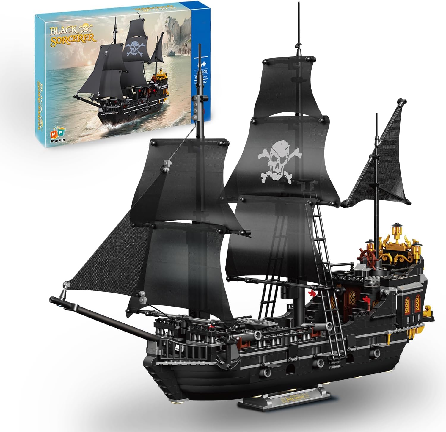 Pirate Ship Building Kit, Black Pearl Caribbean Pirate Ship Mini Building Block Sets for Adults, Pirate Ship Toys Gift for Kids Boys 8-12, Not Compatible with Lego Pirate Ship Set, 1424 PCS