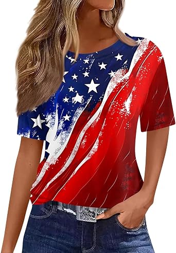 Patriotic Tops for Women 4th of July Shirts Women Short Sleeve Crew Neck Top for Women
