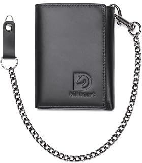 Chain Wallets for Men Biker Wallet with RFID Blocking Genuine Leather Trifold Wallet with Chain