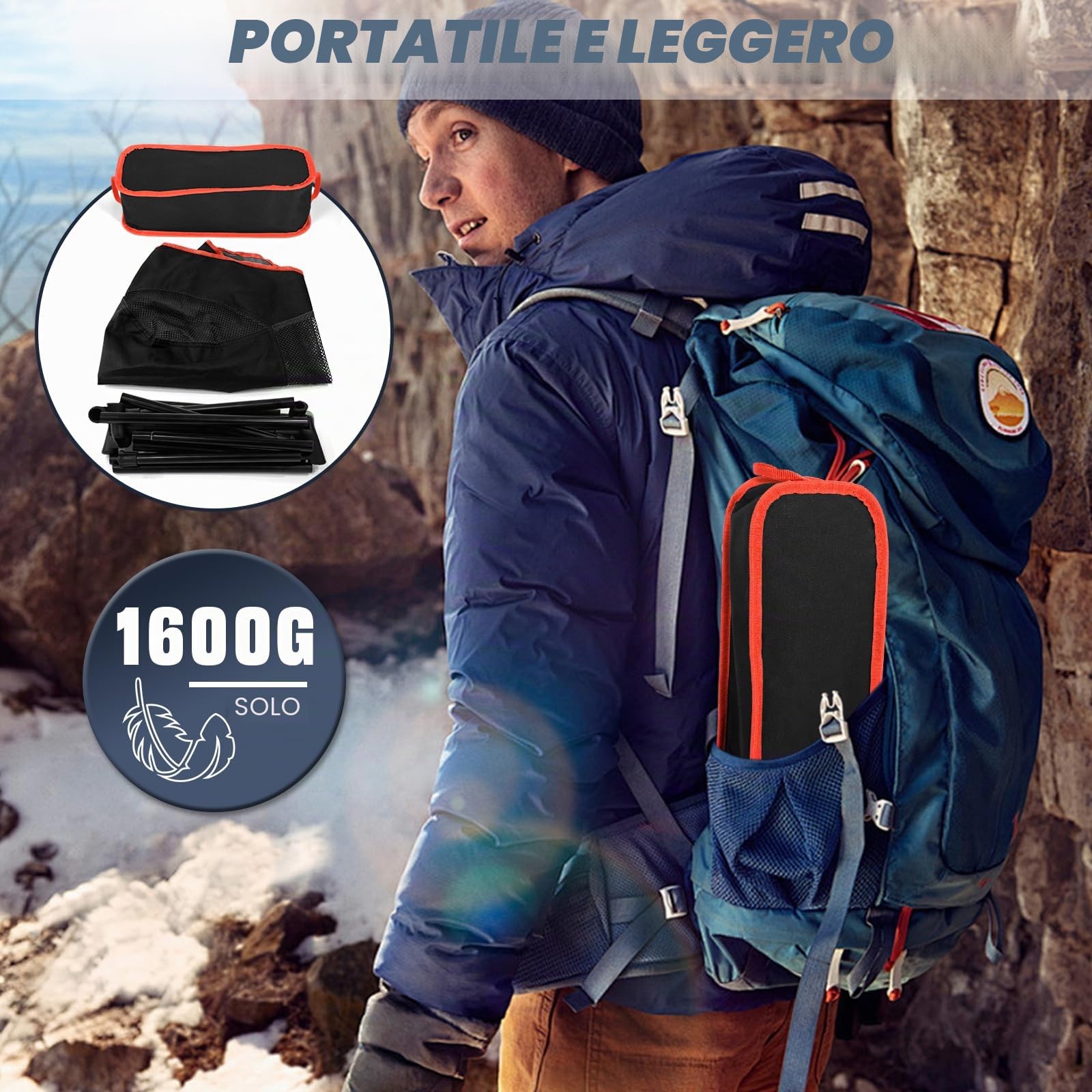 Sedia da Campeggio Pieghevole, Portatile Sedia Pieghevole Ultraleggera con Borsa da Trasporto, Max Portata 150 kg, Sedie Campeggio per Esterni, Giardino, Spiaggia, Pesca (Nero)