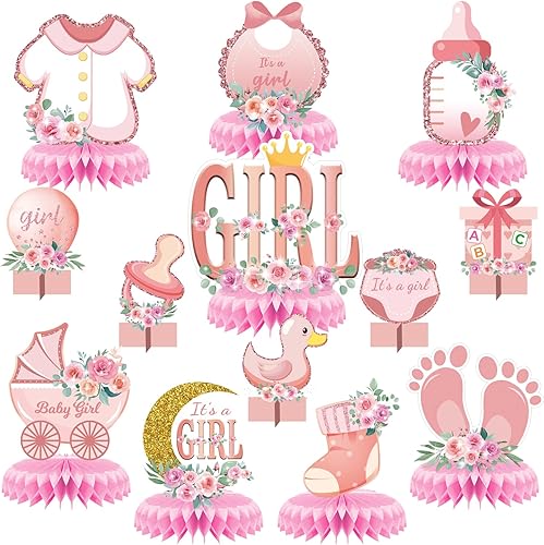 Miniatura 1 de 13 centros de mesa de baby shower rosa para mesas, centro de mesa de nido de abeja, decoración de baby shower para niñas, suministros de fiesta de