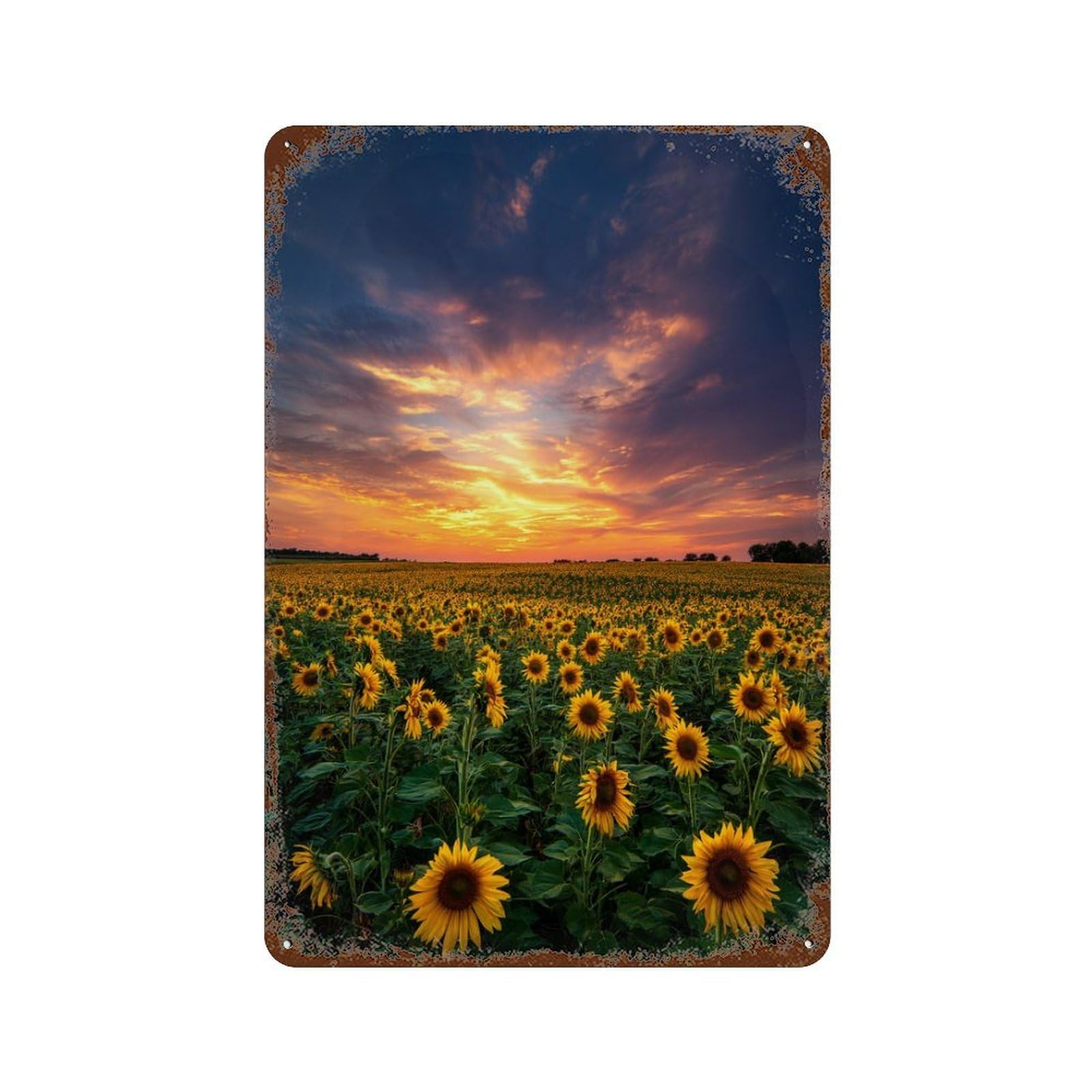 Garage Style Sunflower Field Sunset-2 Distressed Metal Wall Sign 11.8"x7.9", Rustic Home Decor for Bar And Workshop