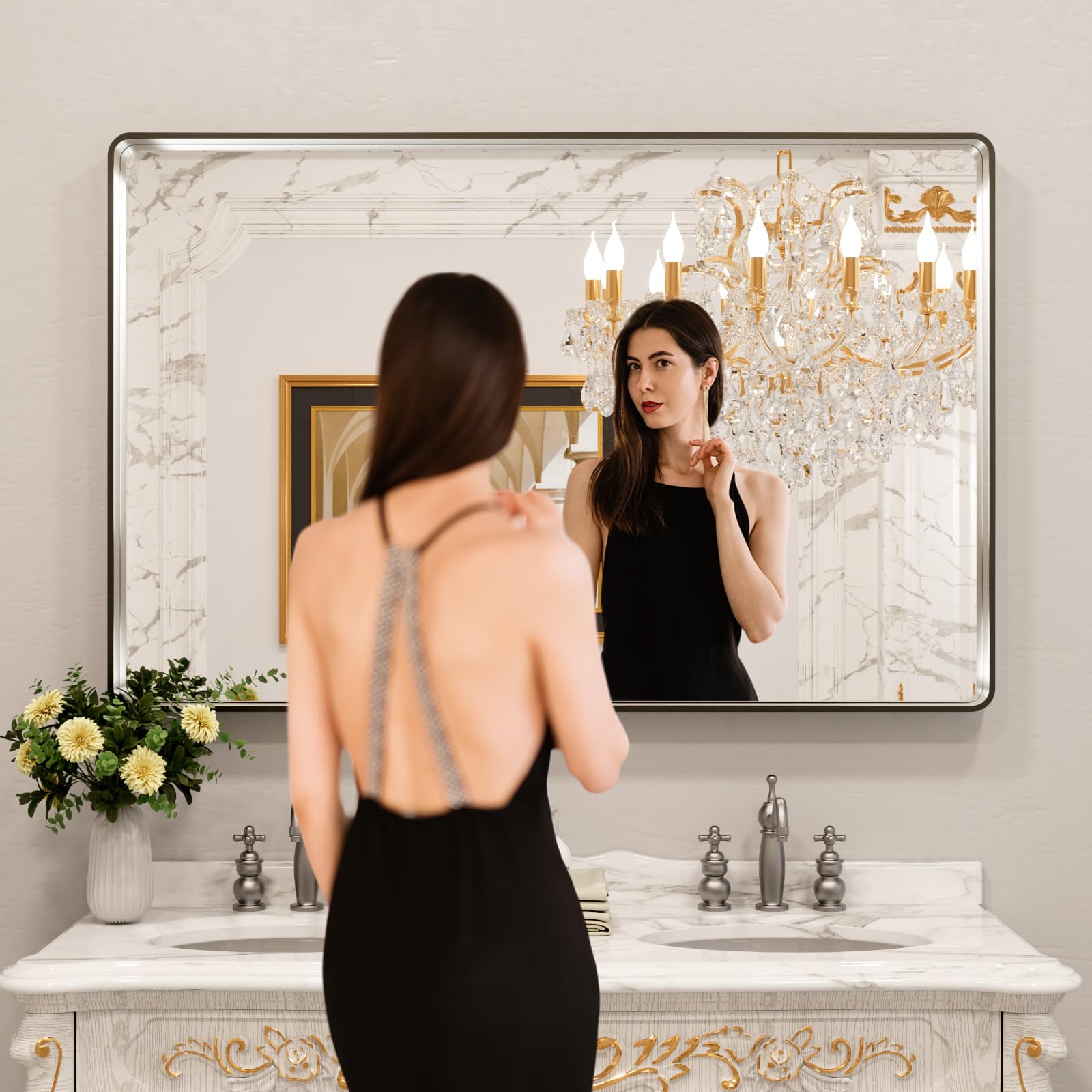 Amazon.com: LOAAO 55X36 Inch Brushed Nickel Bathroom Mirror