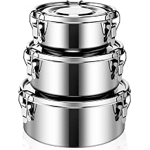 3 Pcs Small Stainless Steel Bento Box Reusable 304 Stainless Steel Food Storage Containers with Lockable Clips to Leak Proof, Dishwasher Safe54 Oz, 74 Oz, 101 Oz