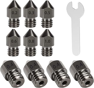 3D Printer Nozzles, 11PCS Hardened Steel MK8 Extruder Nozzles 0.2mm, 0.3mm, 0.4mm, 0.5mm, 0.6mm, 0.8mm, 1.0mm with Storage Box Socket for CR-10/ Ender 3/5, Ender 3/ V2 Ender3 pro, Aquila