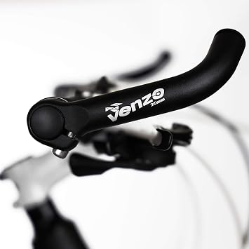 Venzo Bicycle Handlebar Extender for Mountain Hybrid Bike - Compatible with 7/8' 22.2mm - Flat Bar Ends with Plugs - 150mm - Ergonomic Design Lightweight & Durable - Matt Black