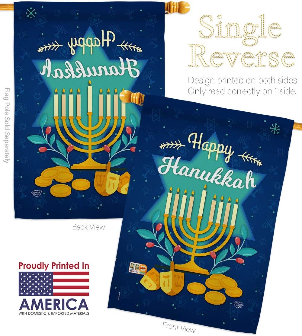 Happy Hanukkah House Flag Wintertime Candle Bonsai Menorah Jewish Chanukah David Small Decorative Gift Yard Banner Made In USA 28 X 40