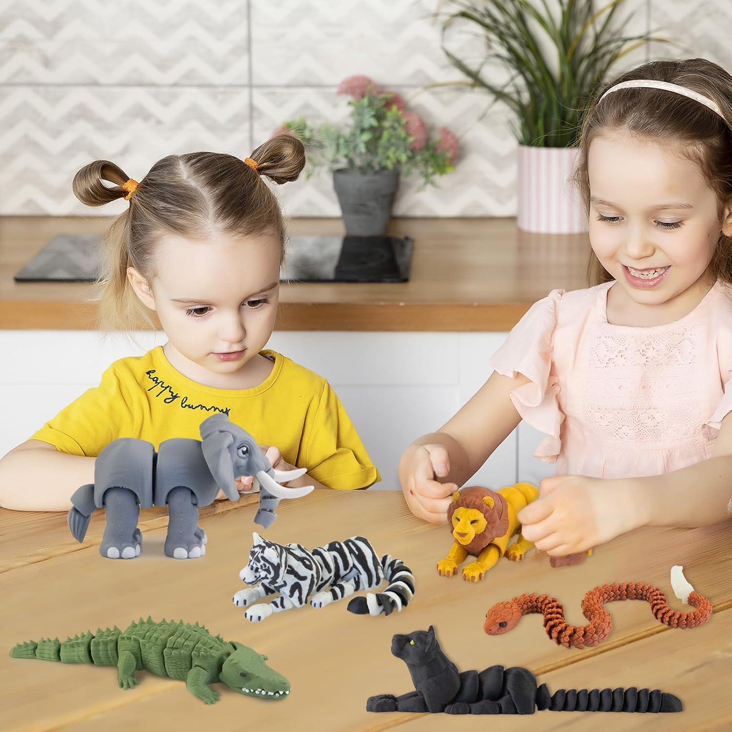 6PCS 3D Printed Safari Animals Figures Toys, Realistic Articulated Zoo Animal Toys Educational Learning Fidget Toy Cake Toppers Birthday Gift Party Favors Toy for Toddlers Kids Boys Girls