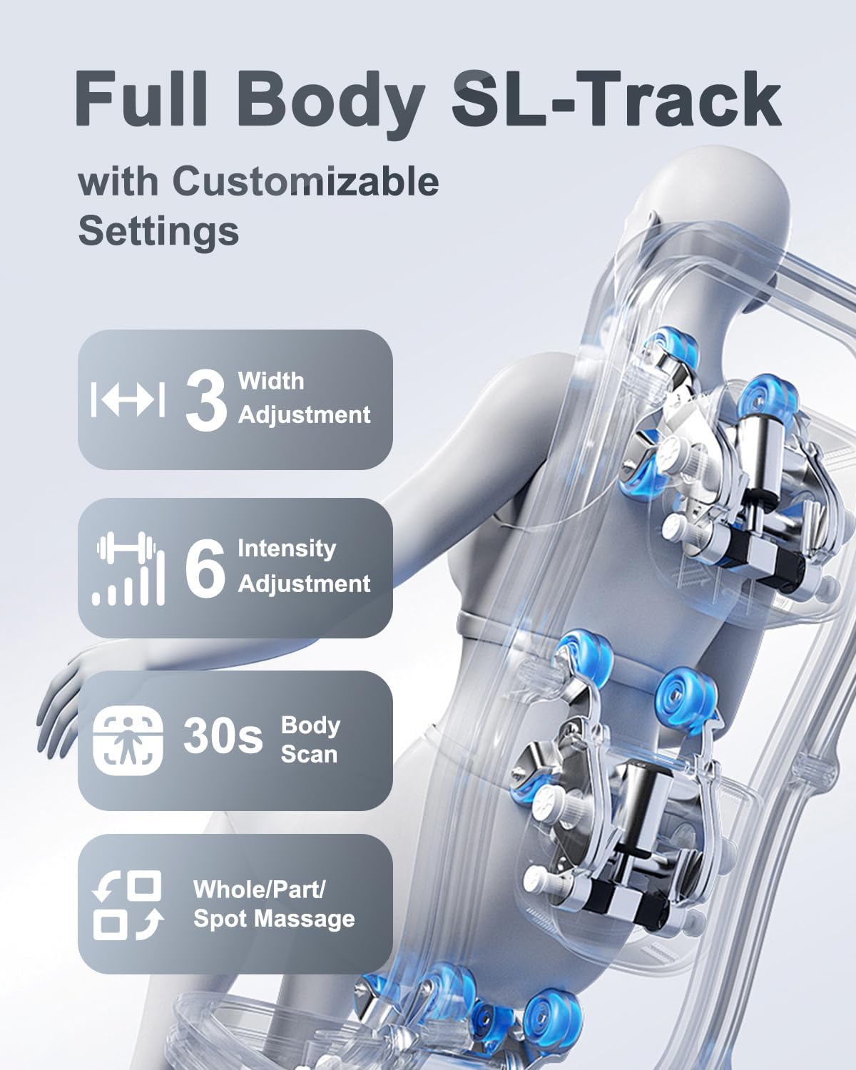 iBooMas Massage Chair Full Body, Body Scan Zero Gravity Massage Chair Recliner with SL-Track, Ajustable 12+6 Modes, Auto Extending Footrest, Foot Massage, App, AI Voice, Airbags, Heat(White+Grey)