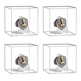 4 Pack Championship Ring Display Cases with Stands, 2.5 Square Clear Acrylic Boxes for Baseball Softball Rings, Medals, Coins & Memorabilia