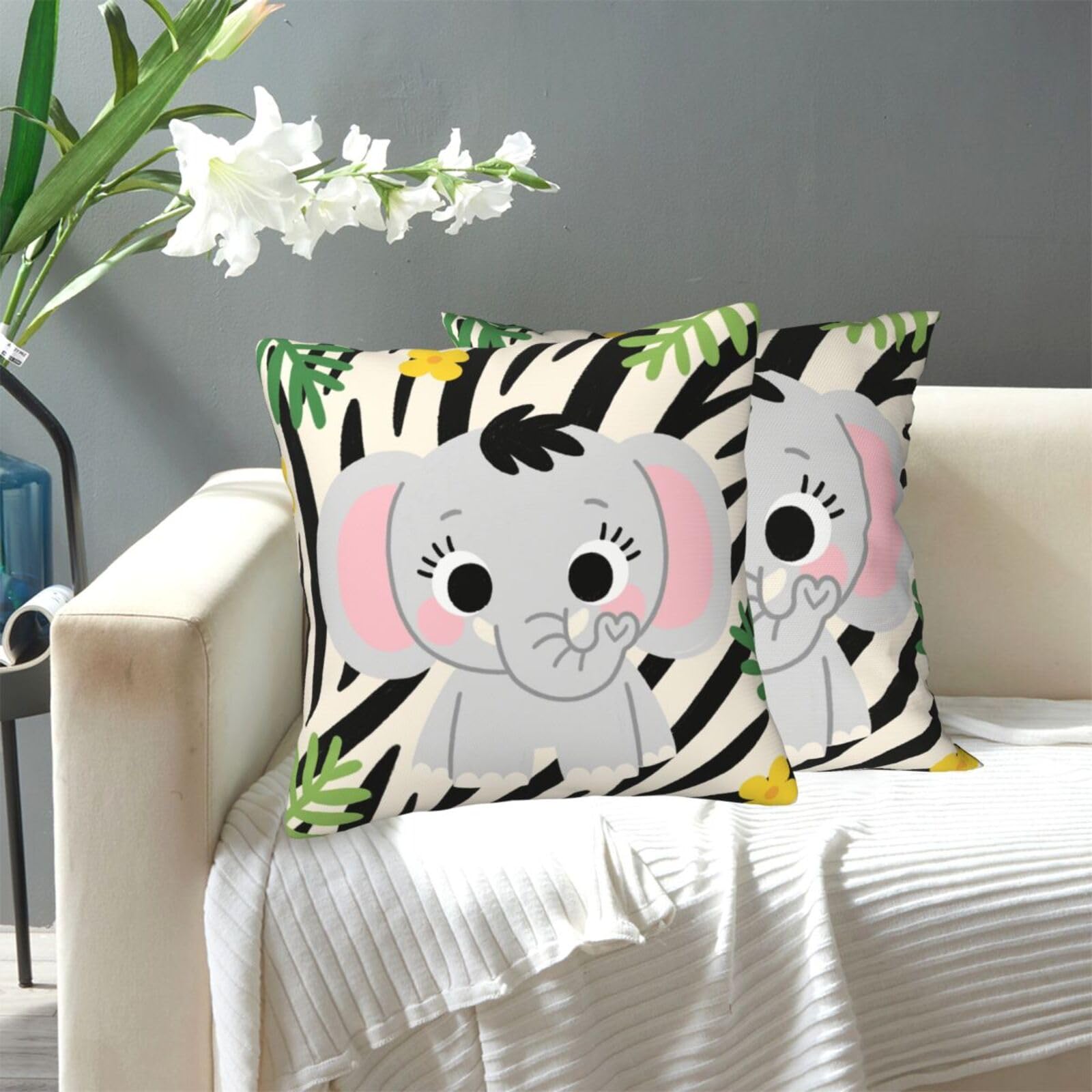 FekiLoot Decorative Throw Pillow Covers Modern Farmhouse Pillowcase Double Sided Cozy Cushion Cover for Sofa Couch Bed 12"X12" Cute Elephants