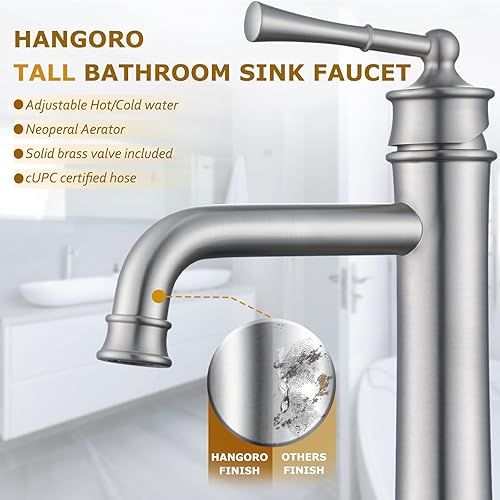 Miniatura 10 de Hangoro Grifo de baño, grifo dorado de una sola manija para fregadero de baño, válvula sólida y drenaje desplegable, grifos de baño táctiles para