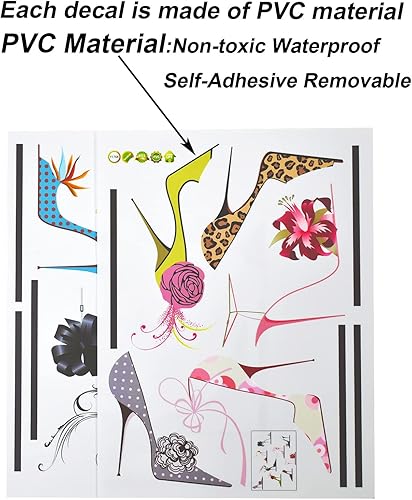 Miniatura 4 de Maydahui Calcomanías de pared de zapatos de tacón alto de colores modernos para mujer, zapatos de flores, tacones (32 x 30 pulgadas) para zapatos,
