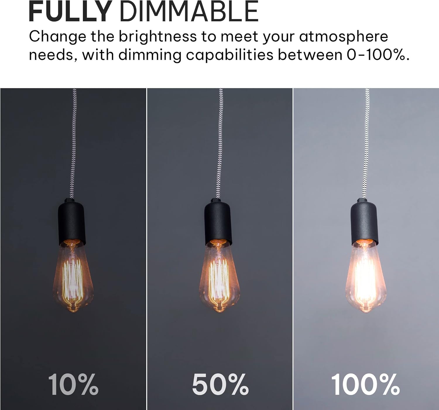 Hudson Bulb Co. Vintage Edison LED Light Bulbs, 6W, E26/E27 Base, Dimmable 60W Equivalent, 4000K Daylight White Lights, ST58 Style Set for Home, Kitchen, Indoor and Outdoor Use - 6 Pack