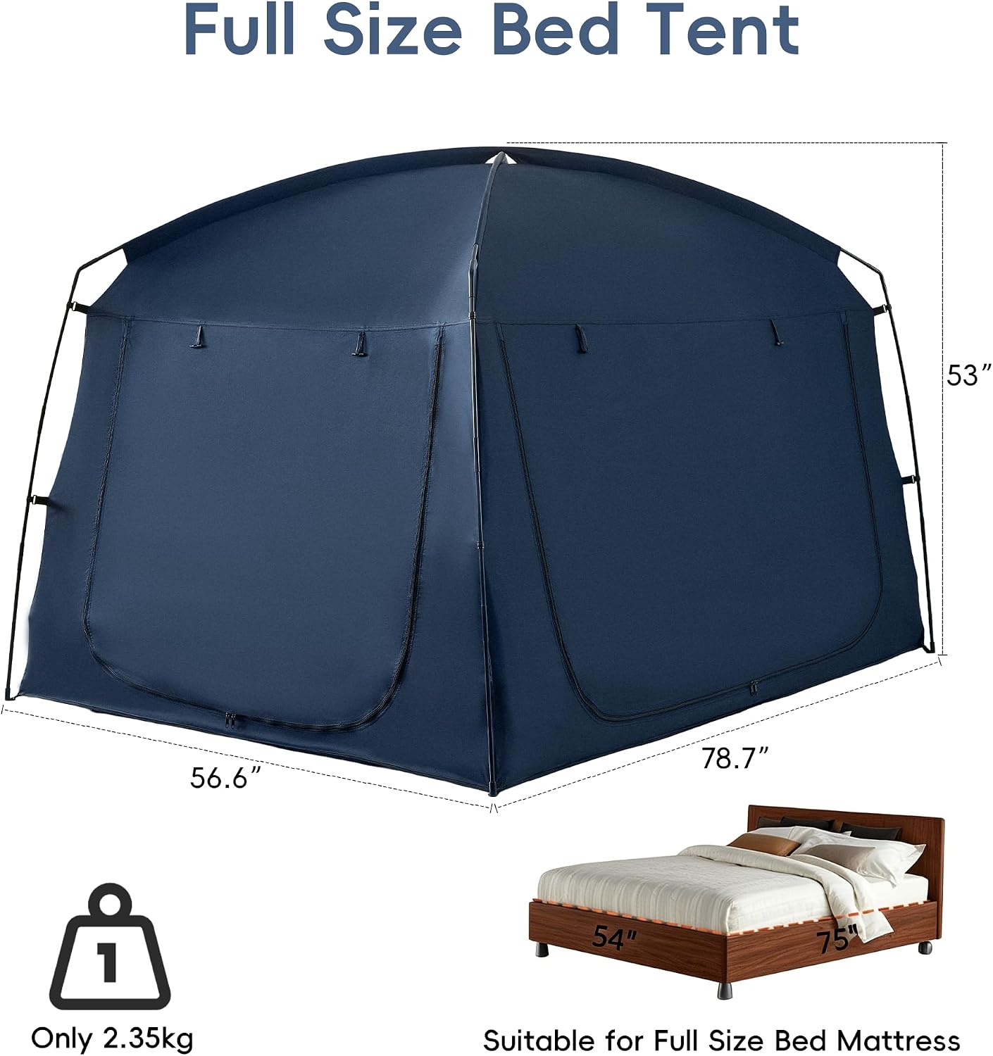 Full Blackout Bed Tent, Indoor Privacy Sleep Canopy, Navy Blue