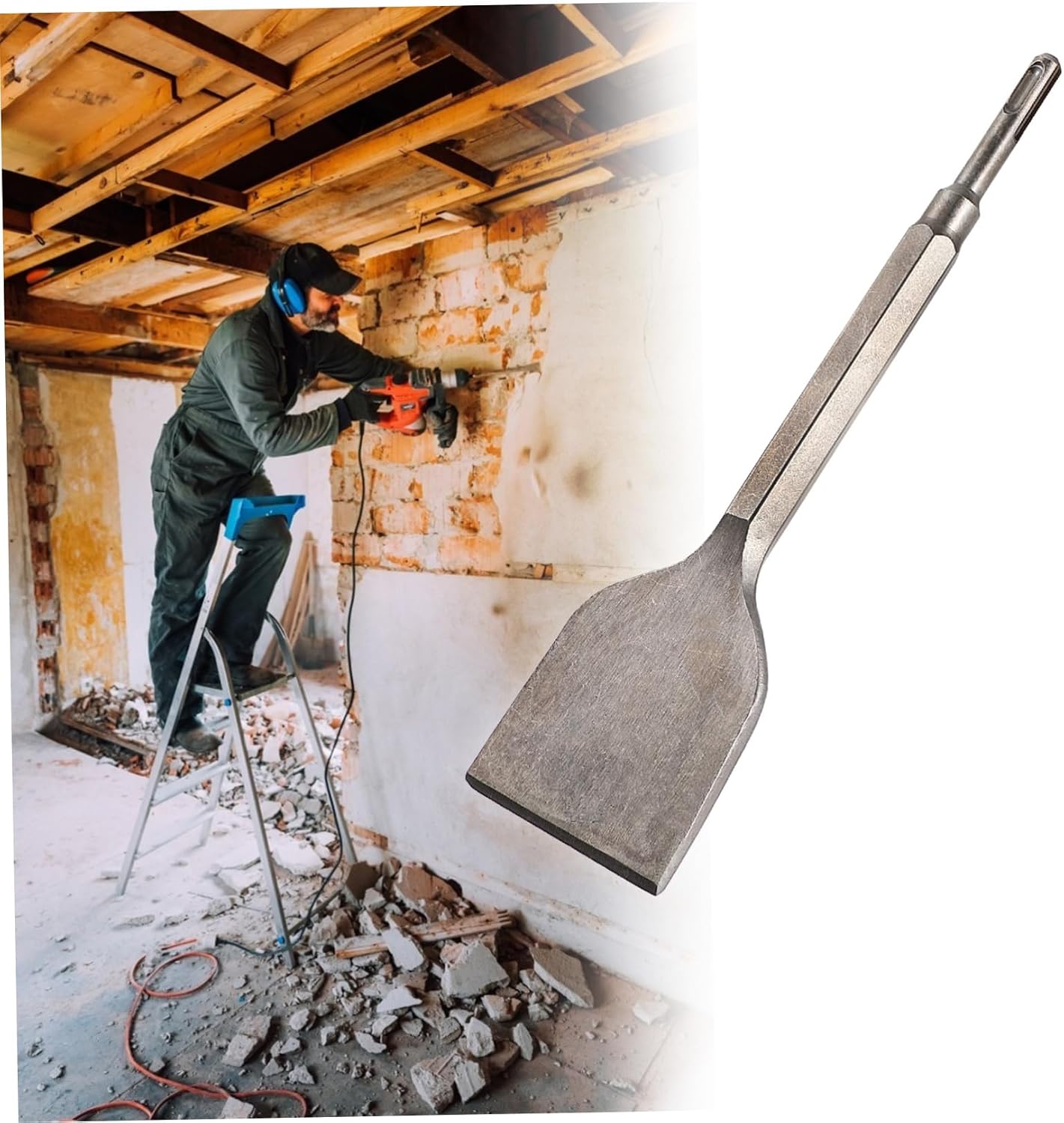 Wide Bent Chisel for Masonry Concrete Hammer Drill Tool Chisel for Brick Removal Bent Angle
