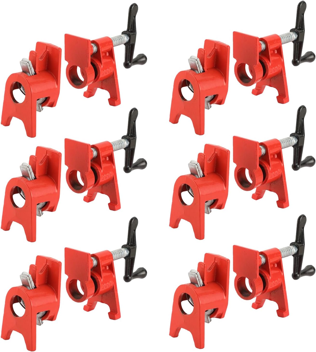 FL 1/2" Wood Gluing Pipe Clamp Set (6-Pack) with Unique Foot - Heavy Duty Cast Iron Quick Release Clamps for Woodworking Stability