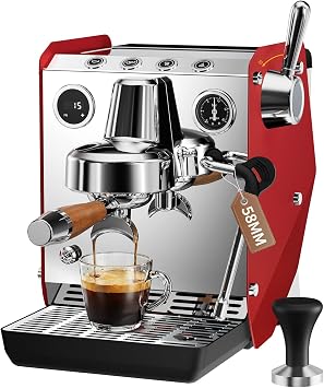 15 Bar Espresso Machine with Poweful Milk Frother, Fast Heat 1800W 58mm Expresso Coffee Machine, PID NTC Temp Control, Barista-Quality Cappuccino Latte Machine, 68OZ Water Tank, Stainless Steel, Red