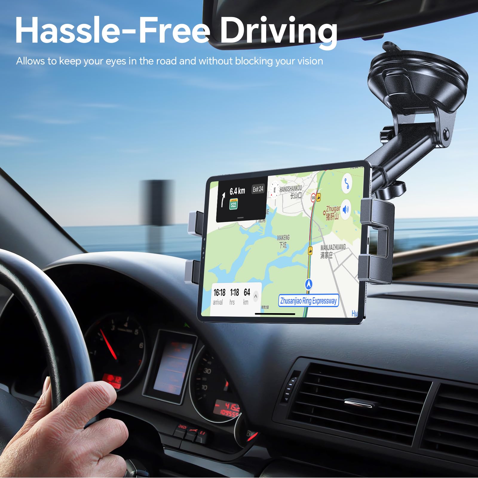 Coolpow Supporto Tablet Auto Regolabile 360° Ventosa Cruscotto Parabrezza 4,7-12,9 Pollici