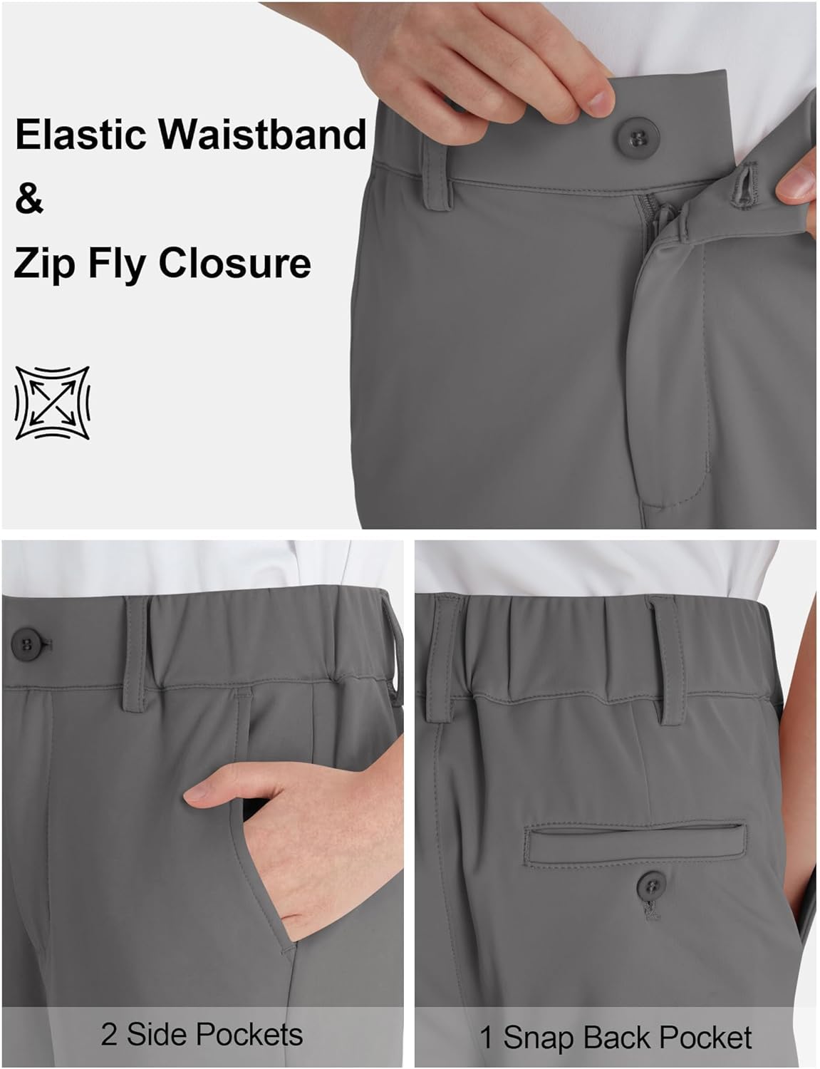 QBK Youth Boys Golf Shorts Stretch School Uniform Quick Dry Flat Front Dress Chino Pockets 2T-16Y