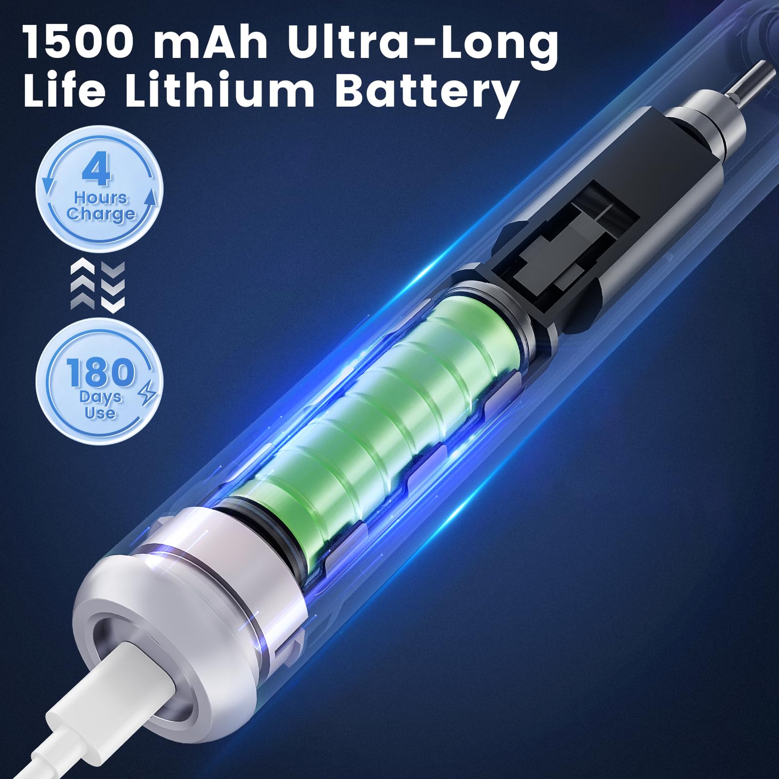 Betterchoi Spazzolino elettrico sonico per adulti, ricaricabile tramite USB, motore Maglev da 41.000 VPM, 4 testine, impermeabile IPX7, durata della batteria 180 giorni, 5 modalità di pulizia e timer