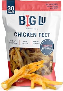 Big Lu – Nail-Free Chicken Feet Dog Chews, (30-Pack) | 100% Natural Single-Ingredient Treats, Rawhide-Free, Long-Lasting, Rich in Glucosamine and Chondroitin for Joint Health