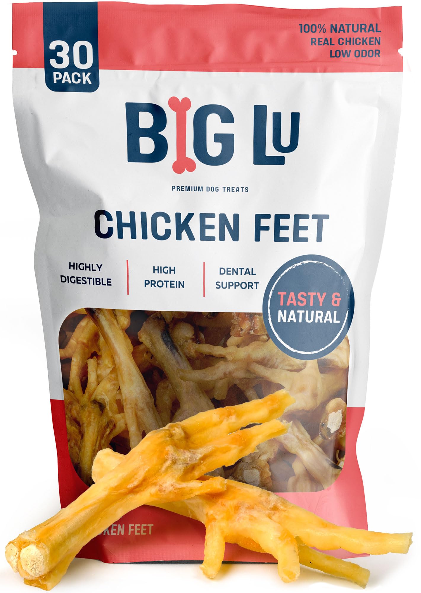 Big Lu – Nail-Free Chicken Feet Dog Chews, (30-Pack) | 100% Natural Single-Ingredient Treats, Rawhide-Free, Long-Lasting, Rich in Glucosamine and Chondroitin for Joint Health